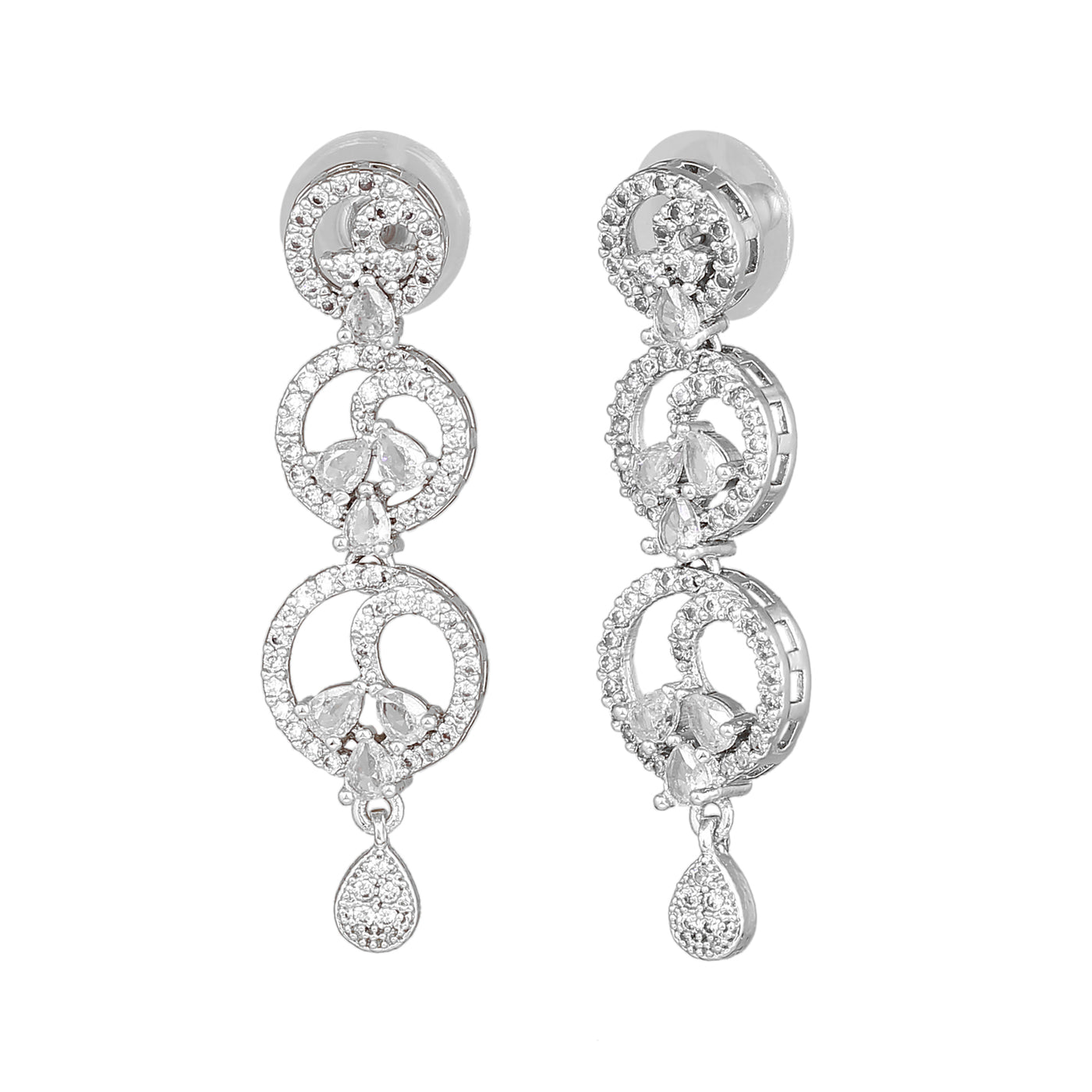 Estele Rhodium Plated CZ Fascinating Drop Earrings for Women