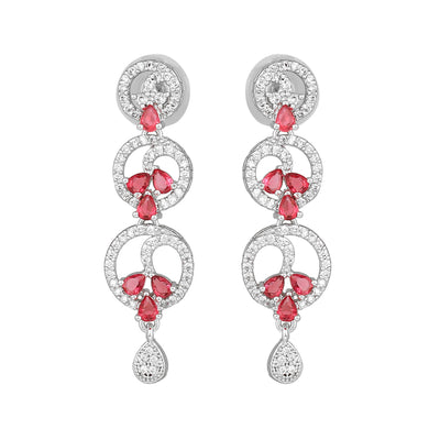 Estele Rhodium Plated CZ Fascinating Earrings with Tourmaline Pink Stones for Women