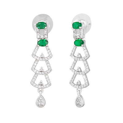 Estele Rhodium Plated CZ Ravishing Drop Earrings with Green Stones for Women