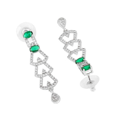 Estele Rhodium Plated CZ Ravishing Drop Earrings with Green Stones for Women