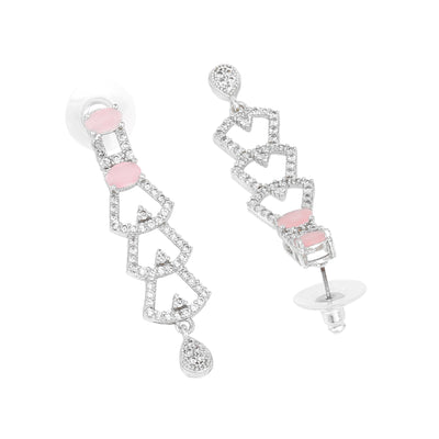 Estele Rhodium Plated CZ Ravishing Drop Earrings with Mint Pink Stones for Women