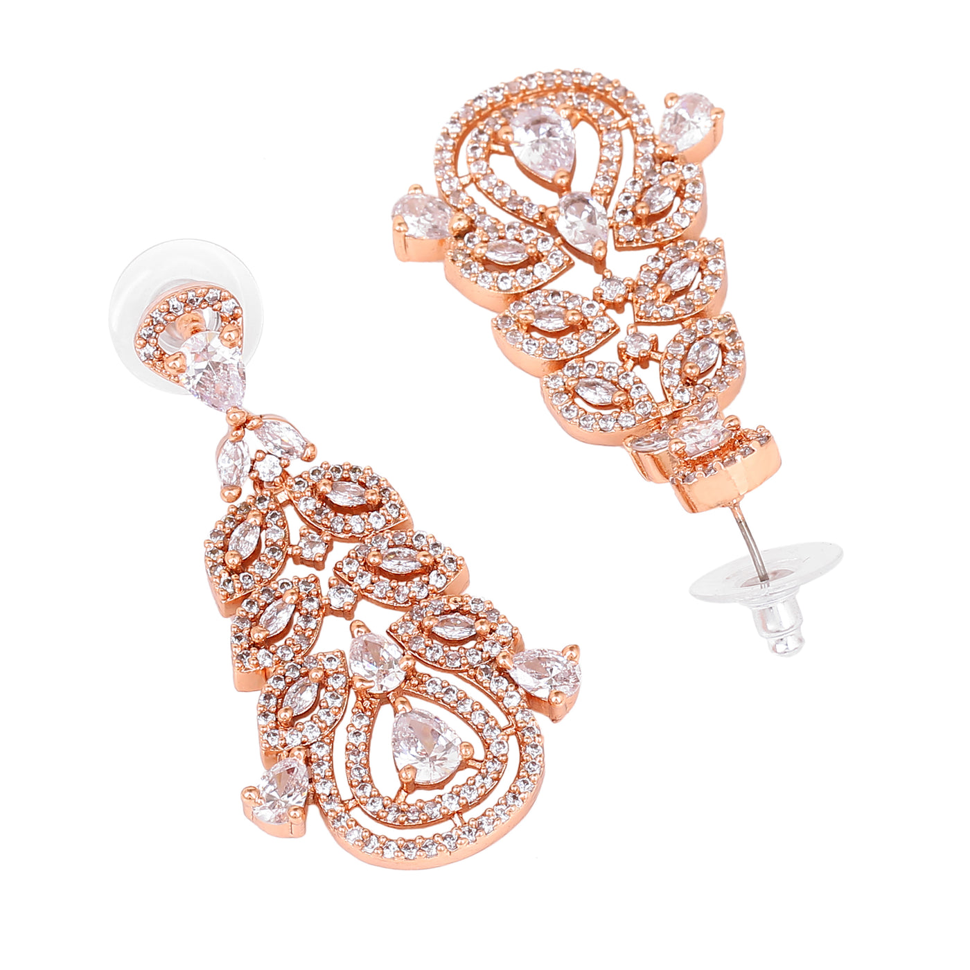 Estele Rose Gold Plated CZ Fascinating Drop Earrings for Women
