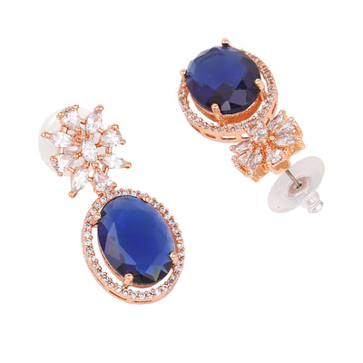 Estele Rose Gold Plated CZ Beautiful Drop Earrings with Blue Stones for Women