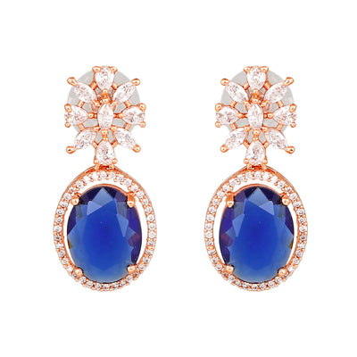 Estele Rose Gold Plated CZ Beautiful Drop Earrings with Blue Stones for Women