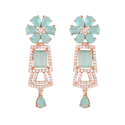 Estele Rose Gold Plated CZ Glimmering Earrings with Mint Green Stones for Women