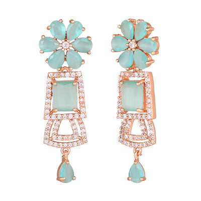 Estele Rose Gold Plated CZ Glimmering Earrings with Mint Green Stones for Women