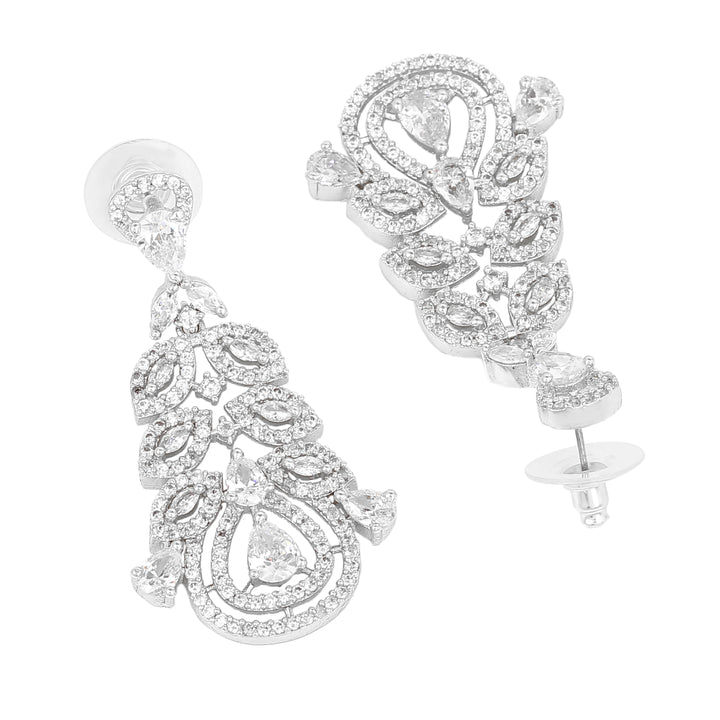 Estele Rhodium Plated CZ Fascinating Drop Earrings for Women