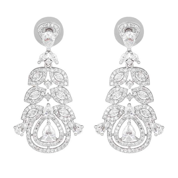 Estele Rhodium Plated CZ Fascinating Drop Earrings for Women