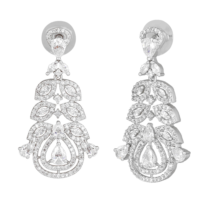 Estele Rhodium Plated CZ Fascinating Drop Earrings for Women
