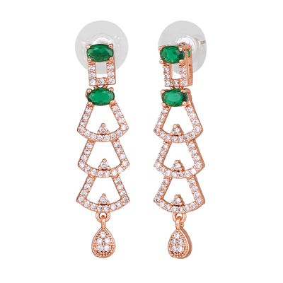 Estele Rose Gold Plated CZ Ravishing Drop Earrings with Green Stones for Women