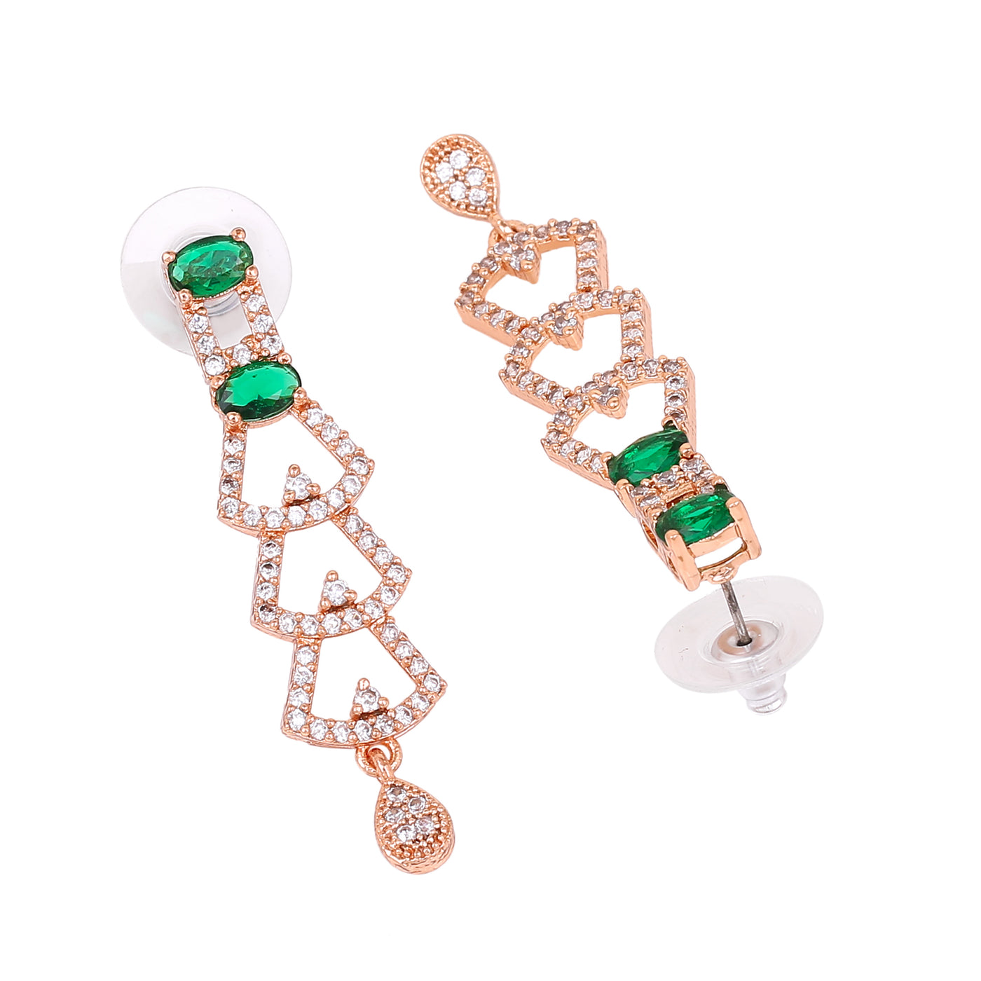 Estele Rose Gold Plated CZ Ravishing Drop Earrings with Green Stones for Women