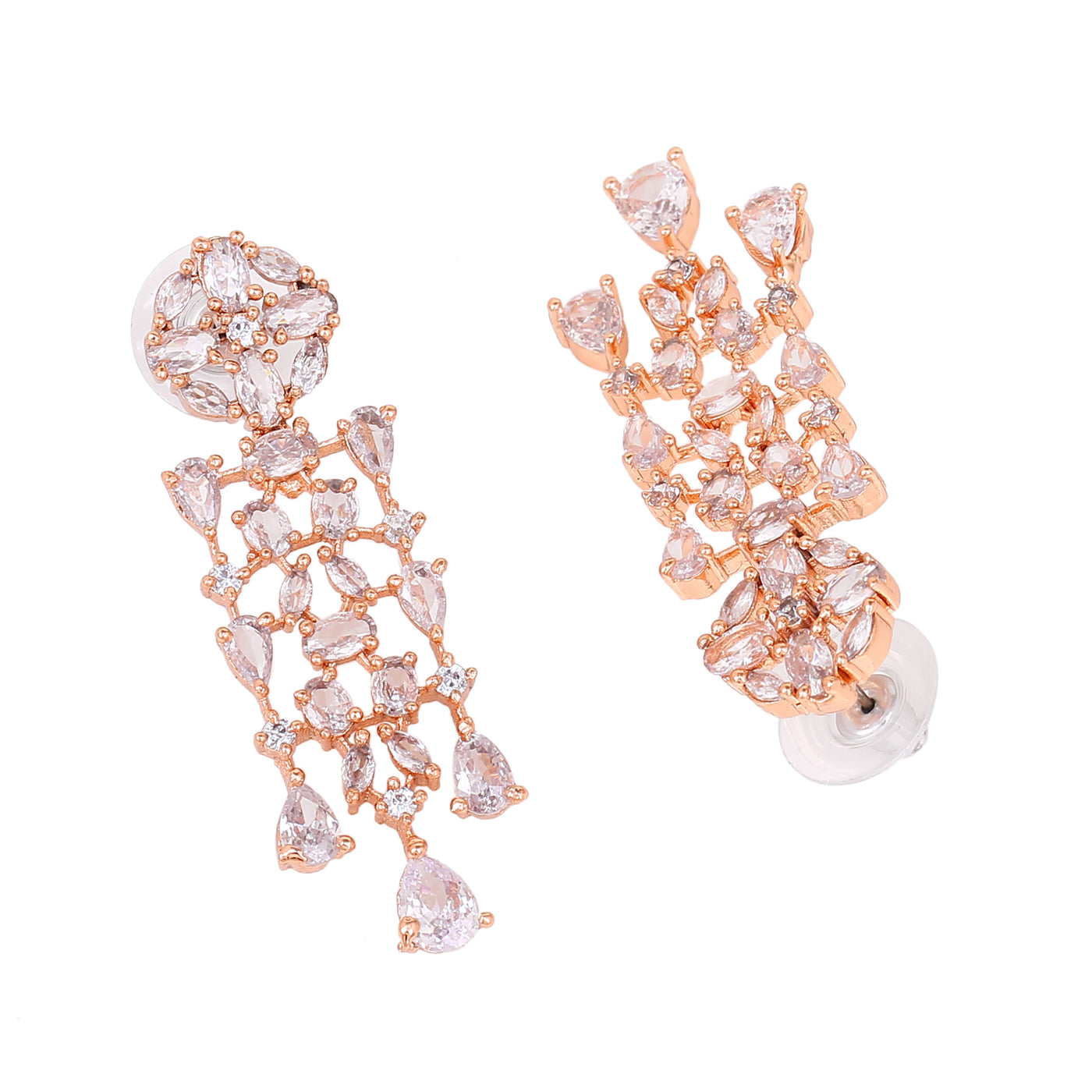 Estele Rose Gold Plated CZ Shimmery Trickle Designer Earrings for Women