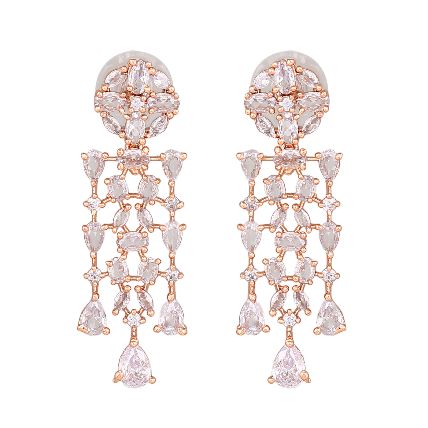 Estele Rose Gold Plated CZ Shimmery Trickle Designer Earrings for Women