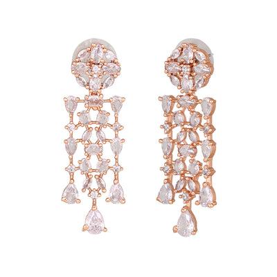 Estele Rose Gold Plated CZ Shimmery Trickle Designer Earrings for Women