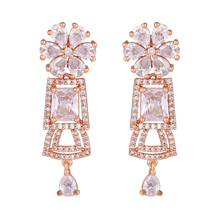 Estele Rose Gold Plated CZ Glimmering Drop Earrings for Women