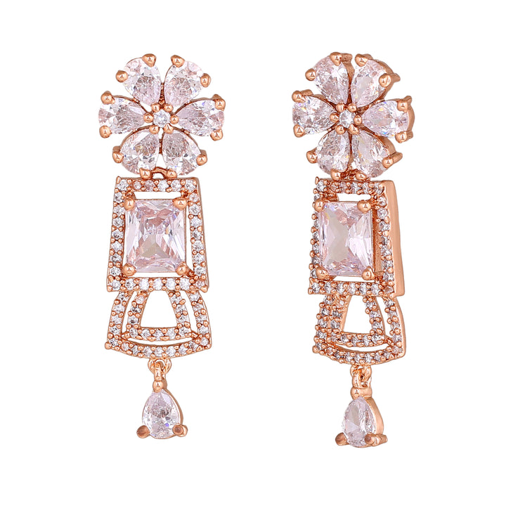 Estele Rose Gold Plated CZ Glimmering Drop Earrings for Women
