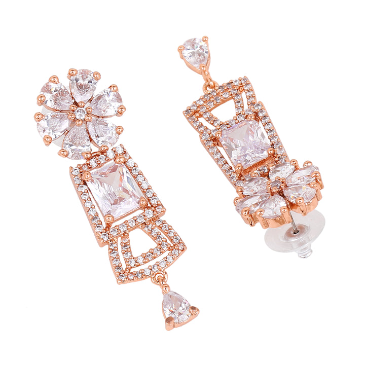 Estele Rose Gold Plated CZ Glimmering Drop Earrings for Women