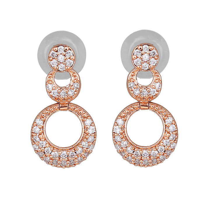 Estele Rose Gold Plated CZ Circular Designer Earrings for Women