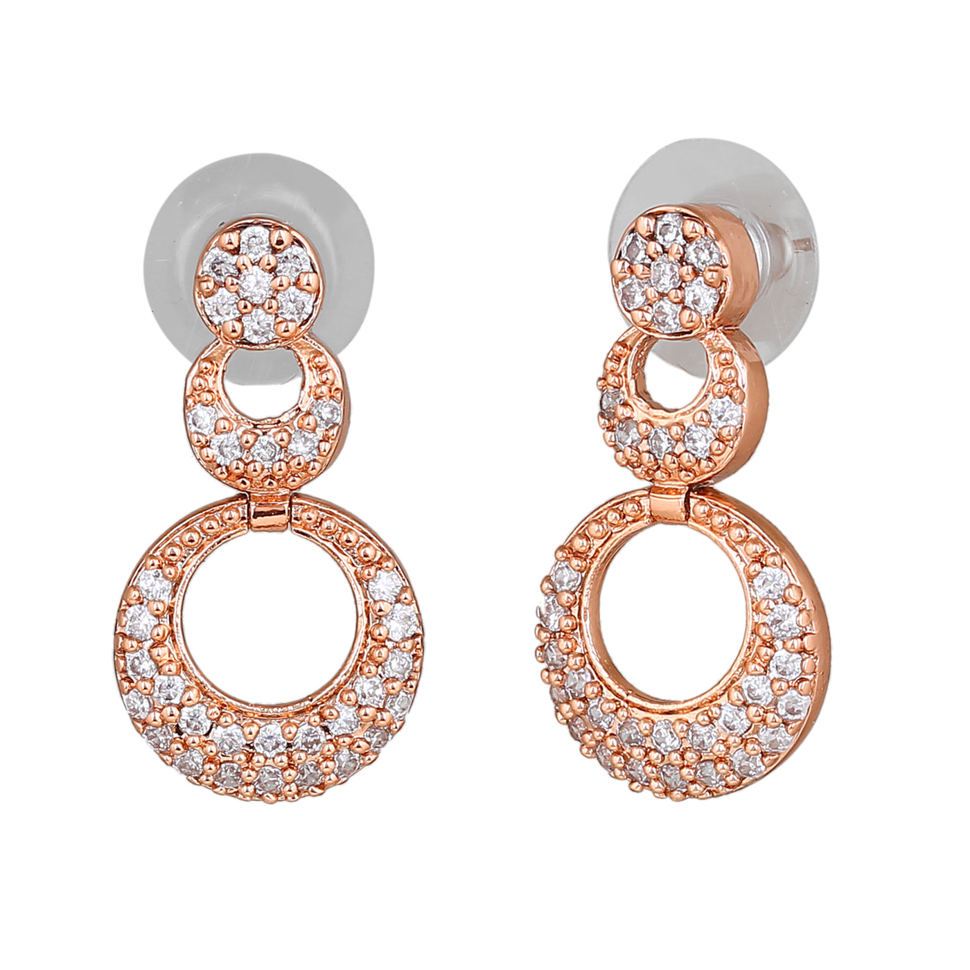 Estele Rose Gold Plated CZ Circular Designer Earrings for Women