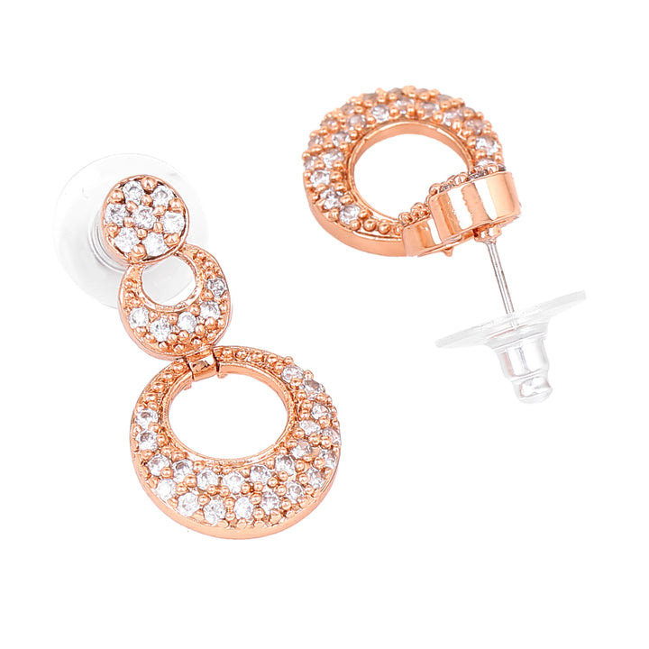 Estele Rose Gold Plated CZ Circular Designer Earrings for Women