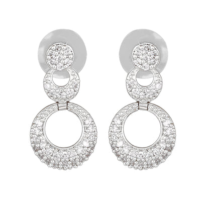 Estele Rhodium Plated CZ Circular Designer Earrings for Women