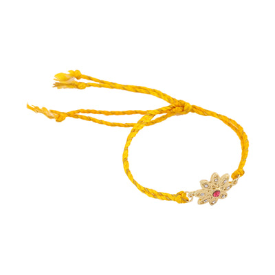 Estele Gold Plated Floral Designer Rakhi with Austrian Crystals and Fancy Silk Thread