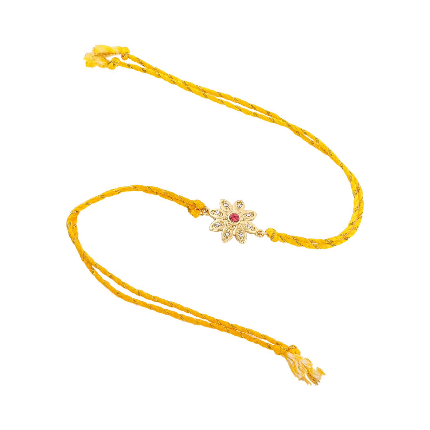 Estele Gold Plated Floral Designer Rakhi with Austrian Crystals and Fancy Silk Thread