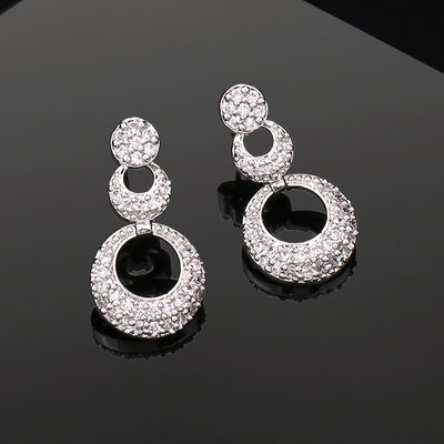 Estele Rhodium Plated CZ Circular Designer Earrings for Women