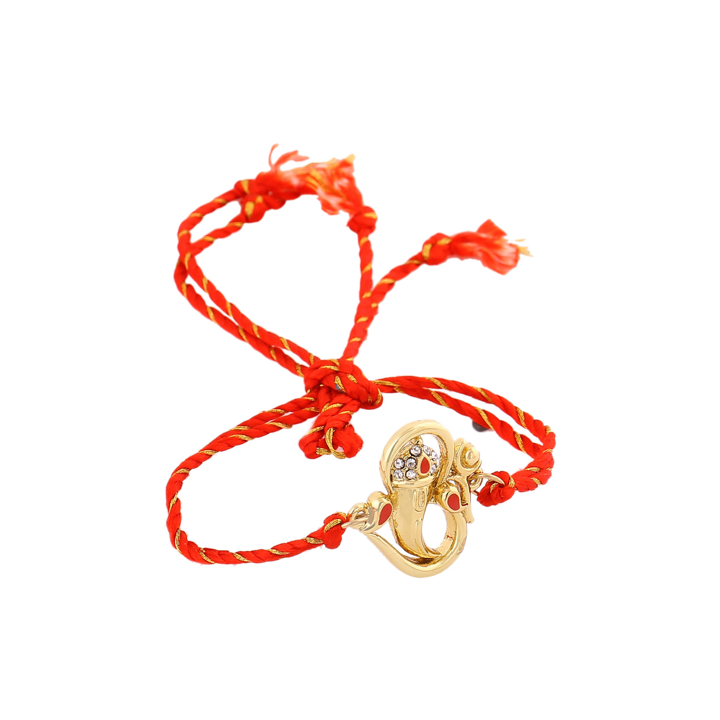 Estele Gold Plated Om & Ganesh Designer Rakhi with Austrian Crystals, Enamel and Divine Red Silk Thread