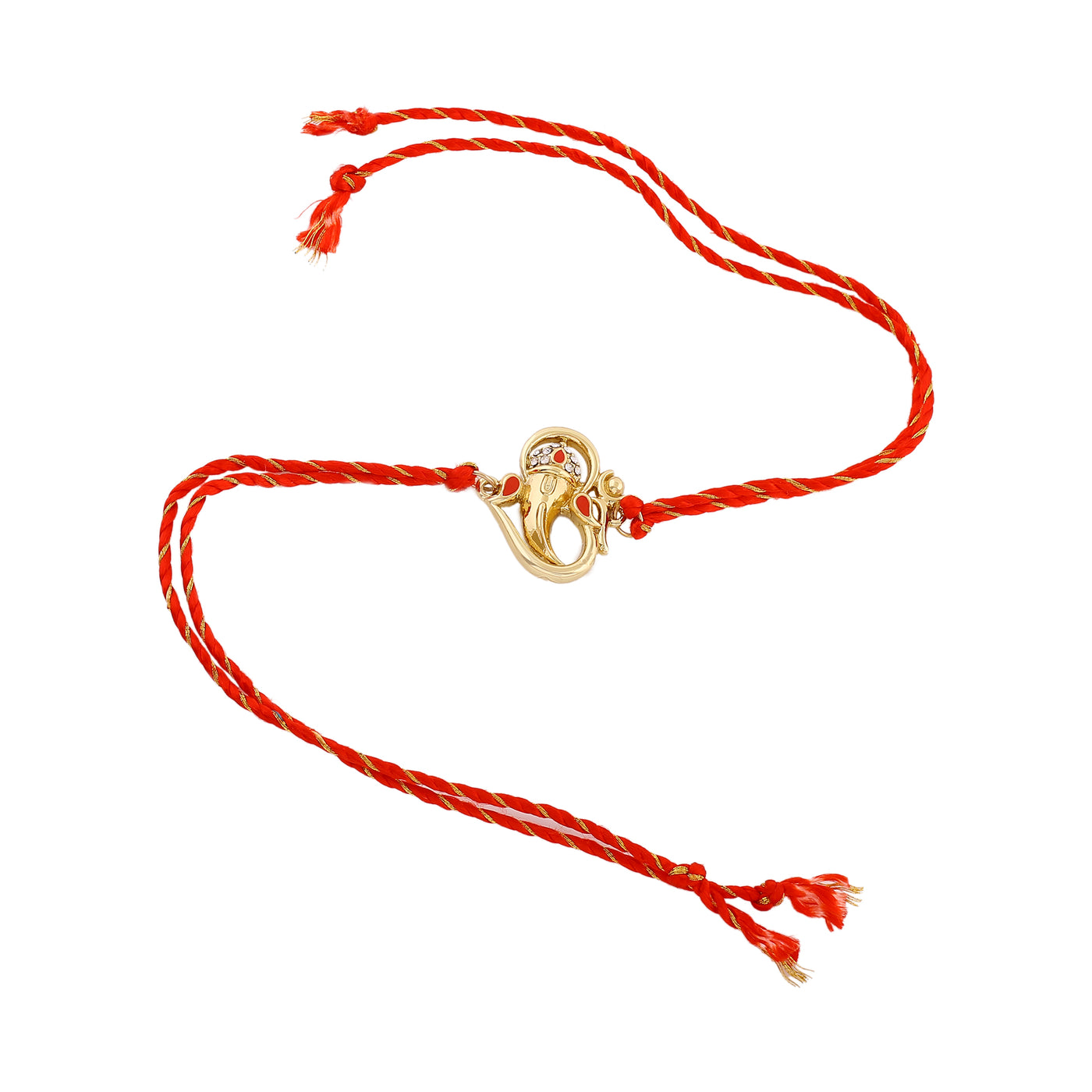 Estele Gold Plated Om & Ganesh Designer Rakhi with Austrian Crystals, Enamel and Divine Red Silk Thread