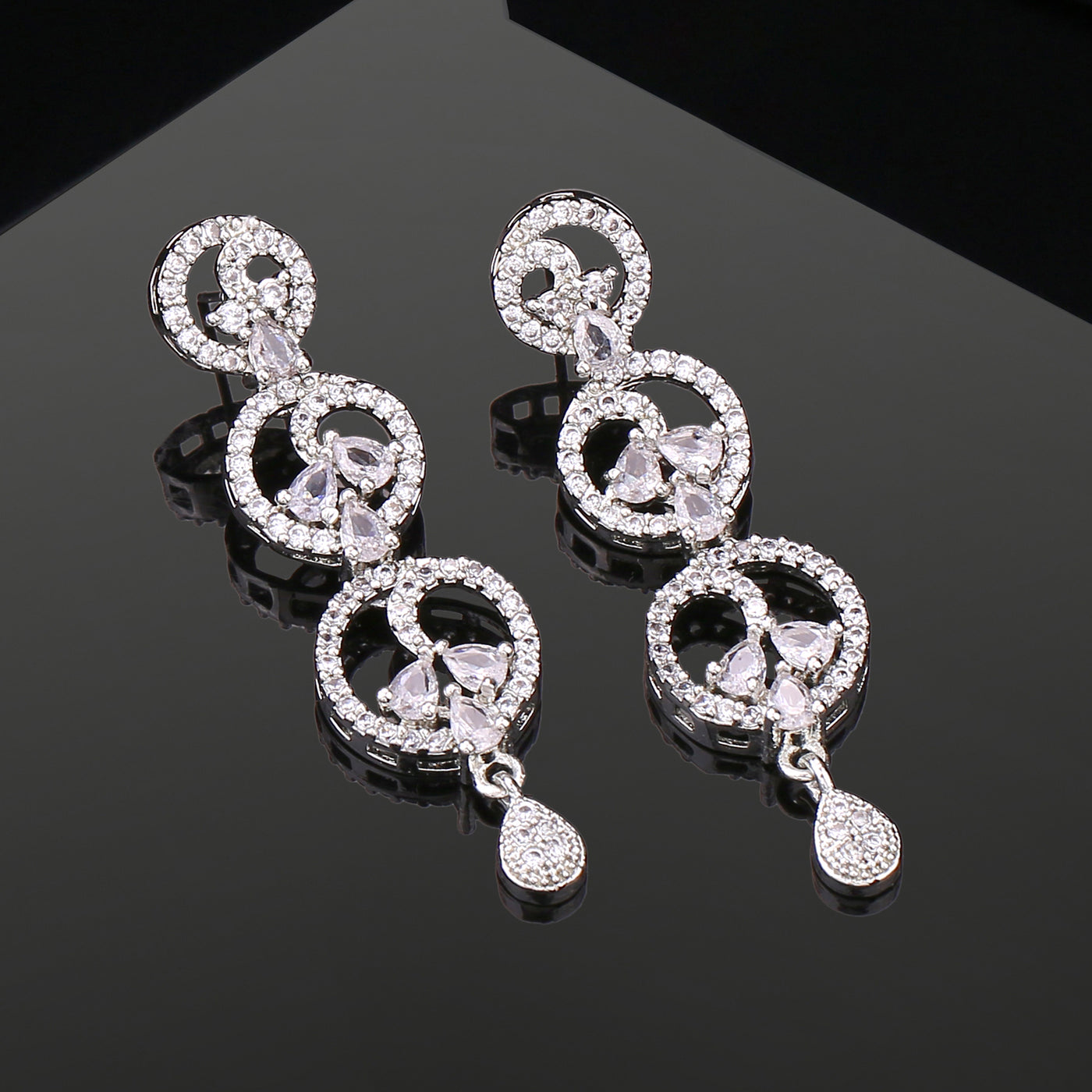 Estele Rhodium Plated CZ Fascinating Drop Earrings for Women