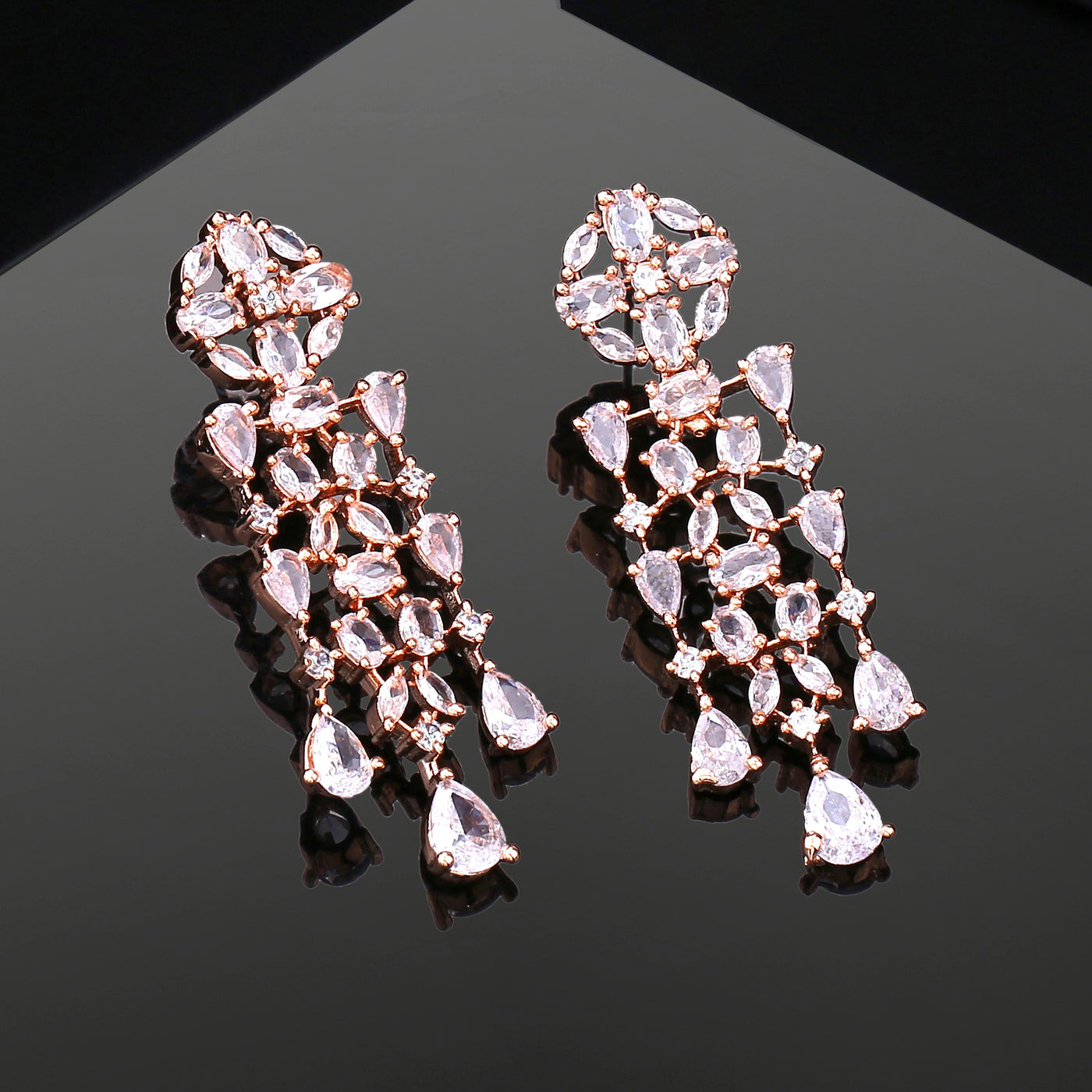 Estele Rose Gold Plated CZ Shimmery Trickle Designer Earrings for Women