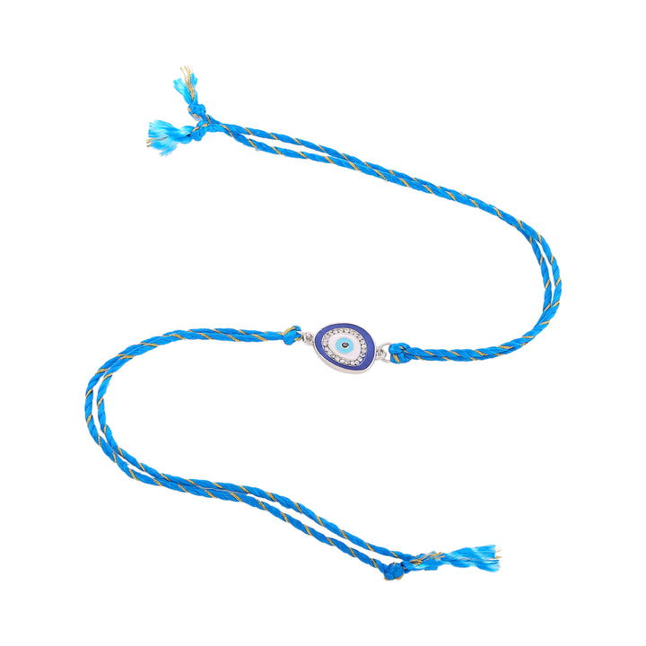 Estele Rhodium Plated Designer Evil Eye Rakhi with Austrian Crystals, Enamel and Silk Thread