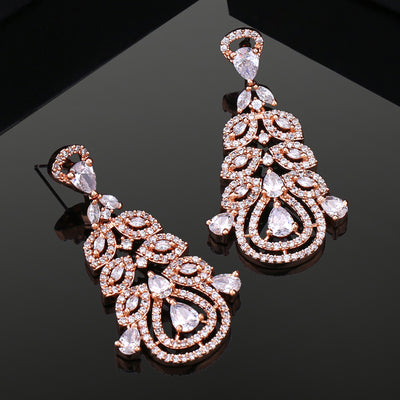 Estele Rose Gold Plated CZ Fascinating Drop Earrings for Women