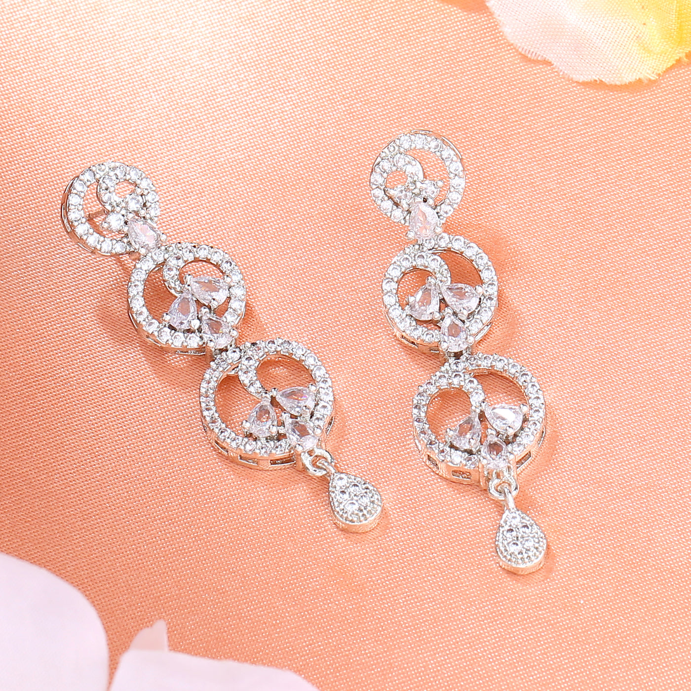 Estele Rhodium Plated CZ Fascinating Drop Earrings for Women