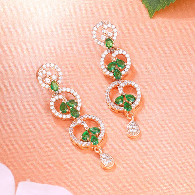 Estele Rose Gold Plated CZ Fascinating Earrings with Green Stones for Women