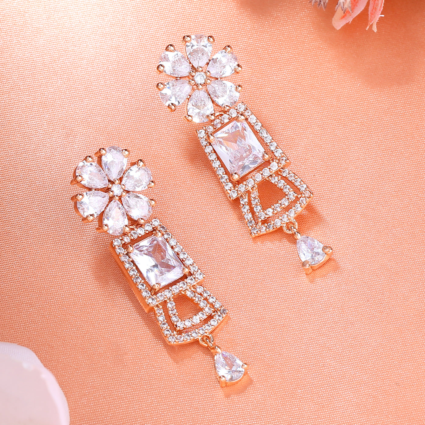 Estele Rose Gold Plated CZ Glimmering Drop Earrings for Women