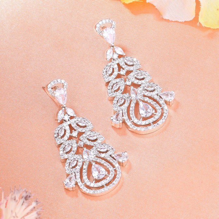 Estele Rhodium Plated CZ Fascinating Drop Earrings for Women