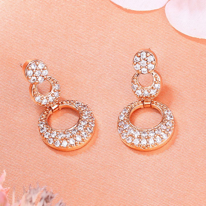 Estele Rose Gold Plated CZ Circular Designer Earrings for Women