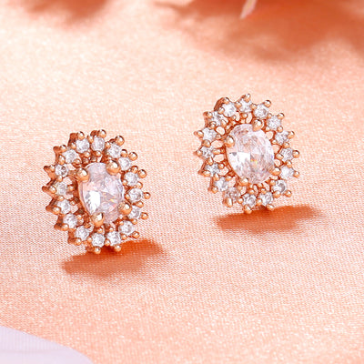 Estele Rose Gold Plated CZ Beautiful Round Designer Stud Earrings for Women