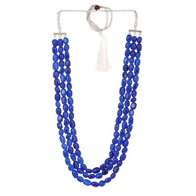 Estele Rhodium Plated Glimmering Designer Three Layered Necklace with Blue Beads for Girls/Women