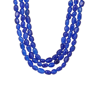 Estele Rhodium Plated Glimmering Designer Three Layered Necklace with Blue Beads for Girls/Women