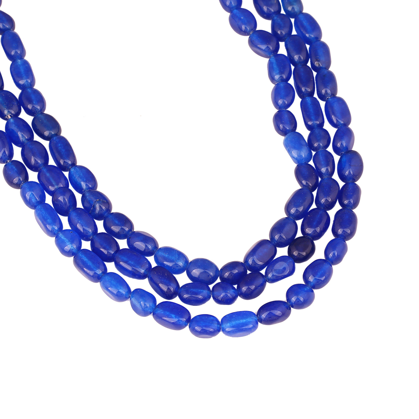 Estele Rhodium Plated Glimmering Designer Three Layered Necklace with Blue Beads for Girls/Women