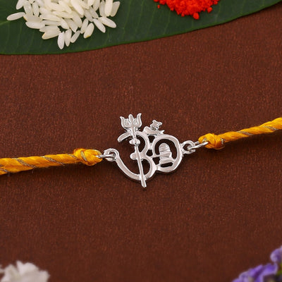 Estele Rhodium Plated Shivay & Om Designer Rakhi with Fancy Silk Thread