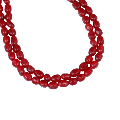 Estele Rhodium Plated Trendy Double Layered Necklace with Ruby Beads for Girls/Women