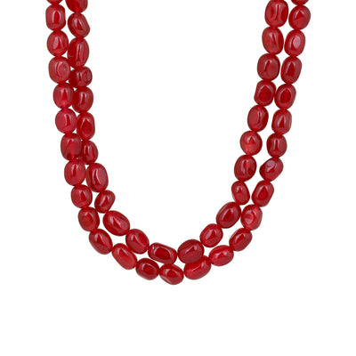 Estele Rhodium Plated Trendy Double Layered Necklace with Ruby Beads for Girls/Women