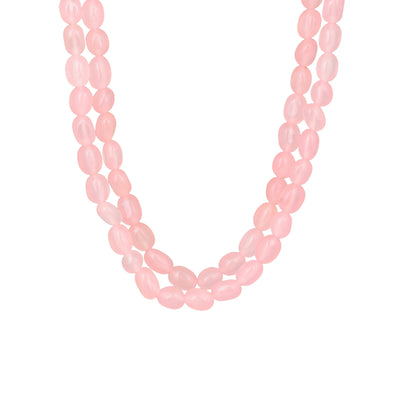 Estele Rhodium Plated Sparkling Double Layered Necklace with Mint Pink Beads for Girls/Women