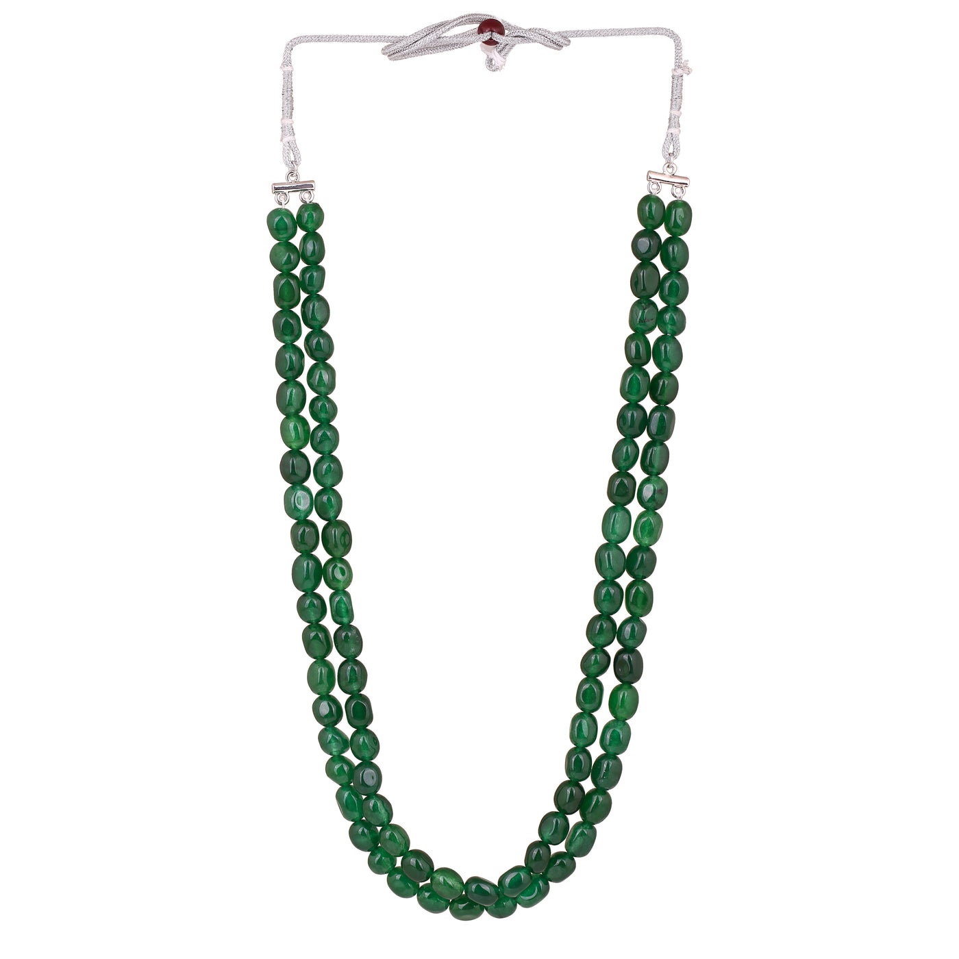 Estele Rhodium Plated Elegant Double Layered Necklace with Green Beads for Girls/Women