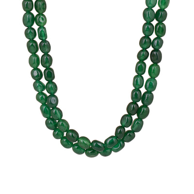 Estele Rhodium Plated Elegant Double Layered Necklace with Green Beads for Girls/Women