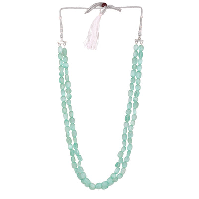 Estele Rhodium Plated Swanky Double Layered Necklace with Mint Green Beads for Girls and Women